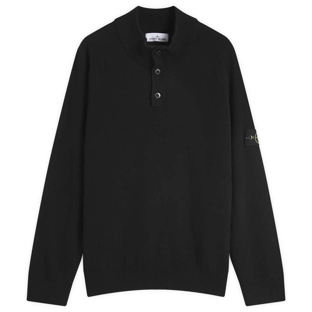 Stone Island Men's Geelong Wool Half Button Knit Black